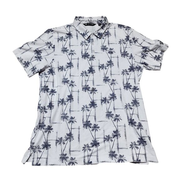 Travis Mathew XL Palm Tree Print Polo Shirt Made In Peru White Gray Short Sleeve - Picture 2 of 8